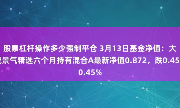 股票杠杆操作多少强制平仓 3月13日基金净值：大成景气精选六个月持有混合A最新净值0.872，跌0.45%